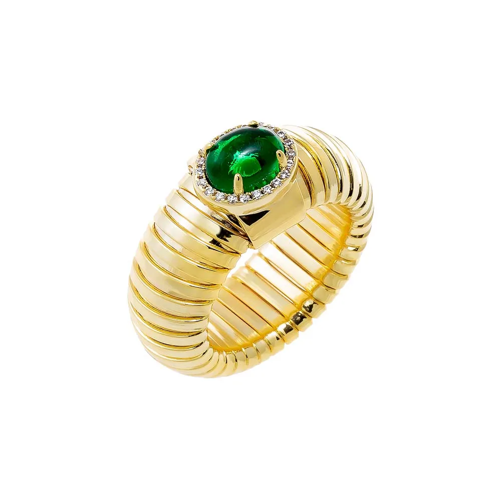 Pave Outlined Colored Stone Wide Ridged Band Ring sold by Adina Eden's