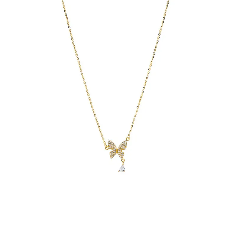 Pave Sideway Butterfly Dangle Necklace sold by Adina Eden's