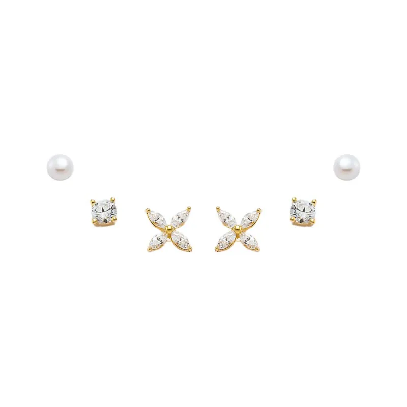 CZ Flower & Pearl Stud Earring Combo Set sold by Adina Eden's