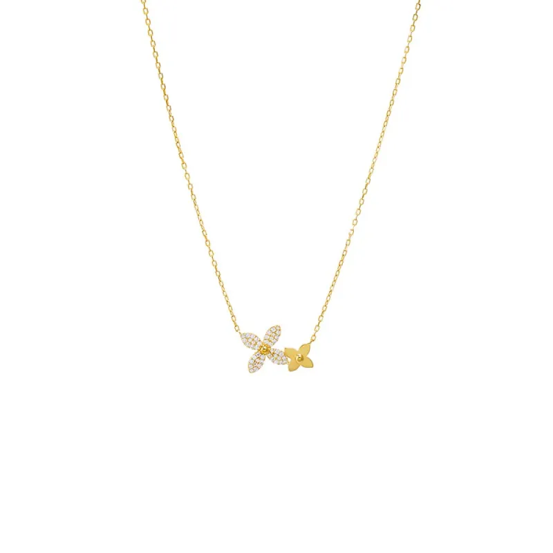 Solid/Pave Double Flower Pendant Necklace sold by Adina Eden's