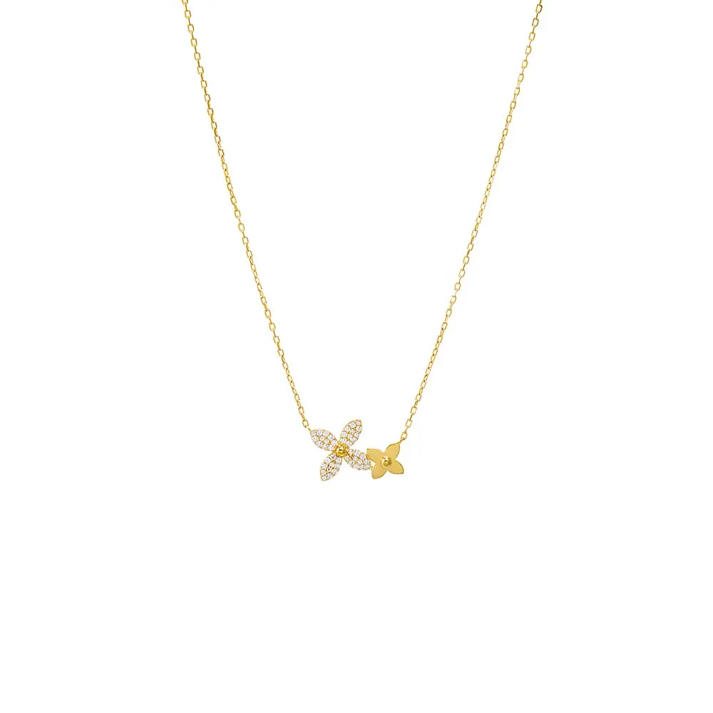 Solid/Pave Double Flower Pendant Necklace sold by Adina Eden's