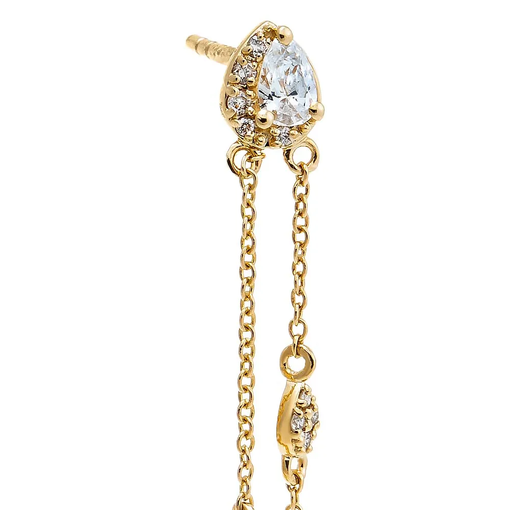Diamond Teardrops Double Drop Chain Stud Earring 14K sold by Adina Eden's product image thumbnail 2
