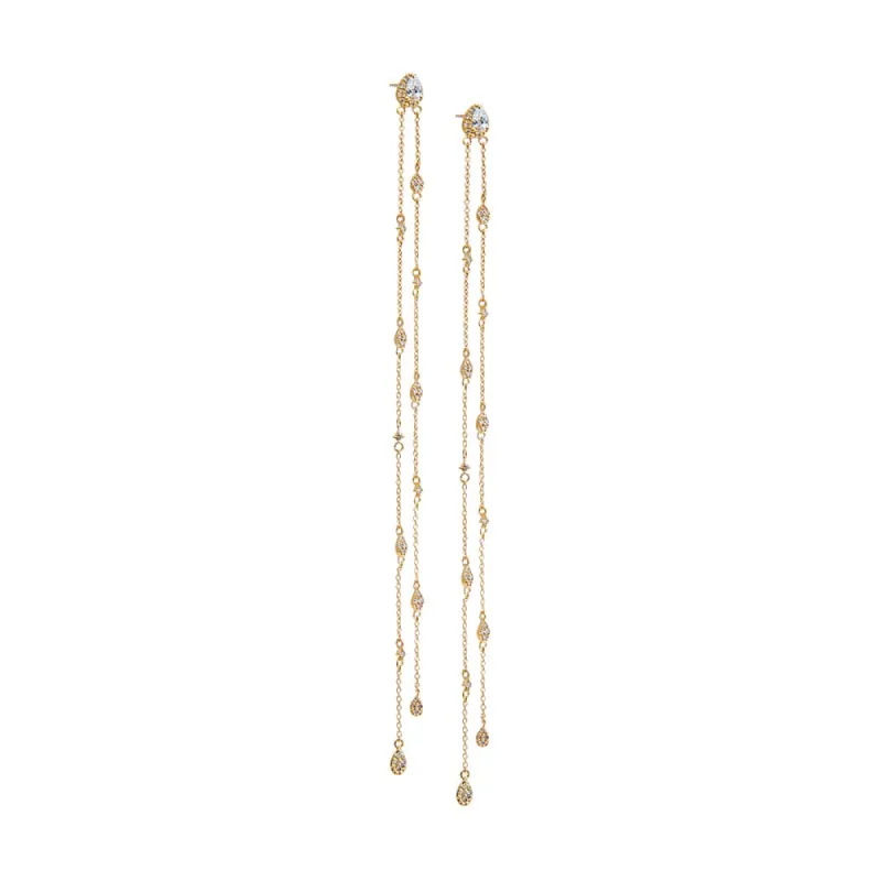 Diamond Teardrops Double Drop Chain Stud Earring 14K sold by Adina Eden's