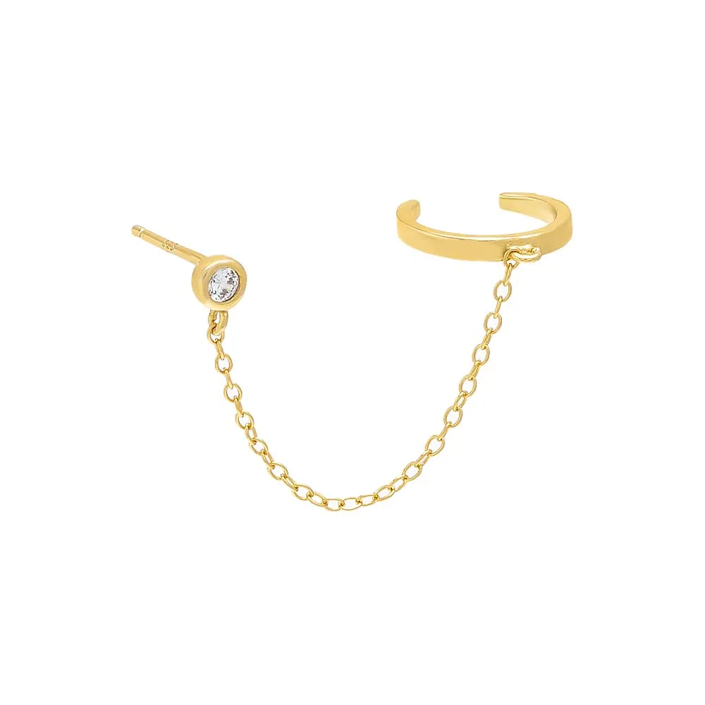 Bezel Chain Stud Ear Cuff sold by Adina Eden's