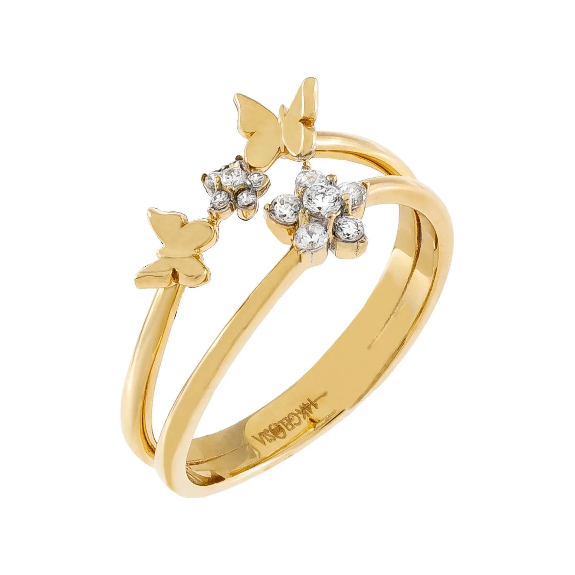 CZ Flower X Butterfly Ring 14K sold by Adina Eden's