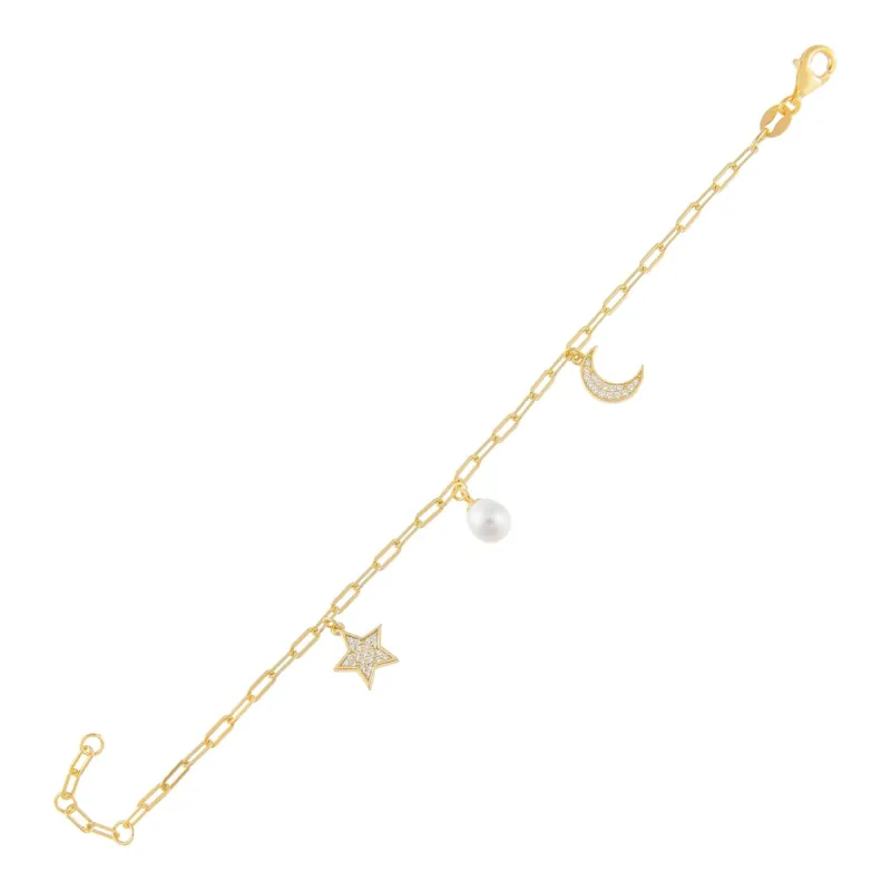 CZ X Pearl Charms Bracelet sold by Adina Eden's