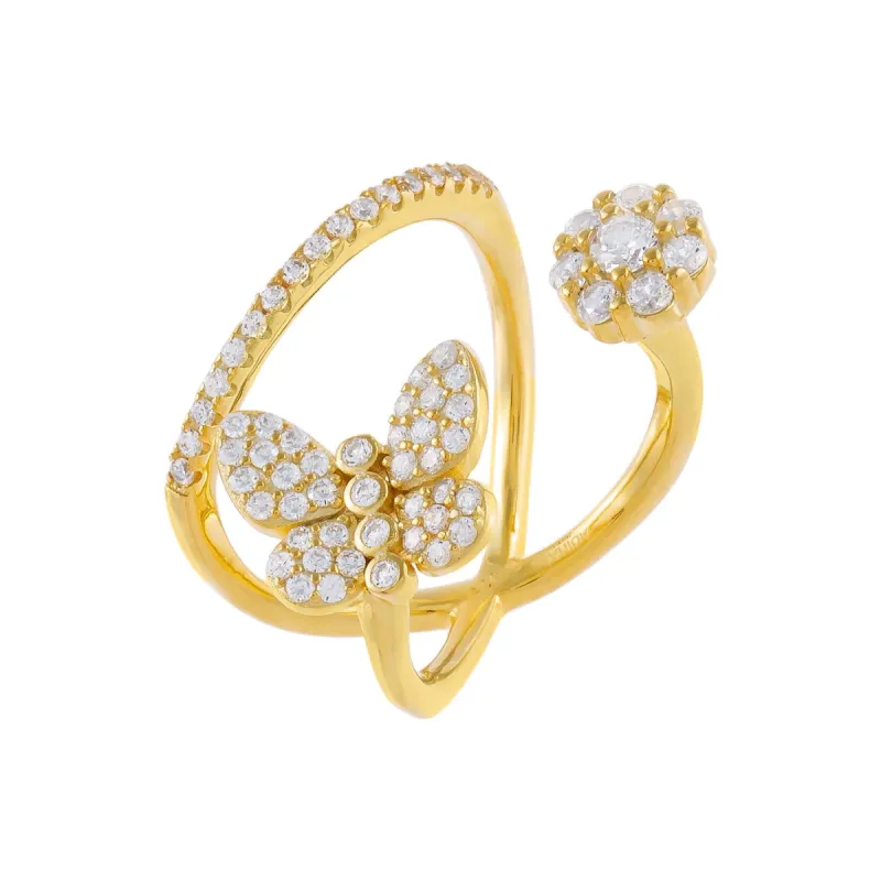 Pavé Butterfly X Flower Ring sold by Adina Eden's