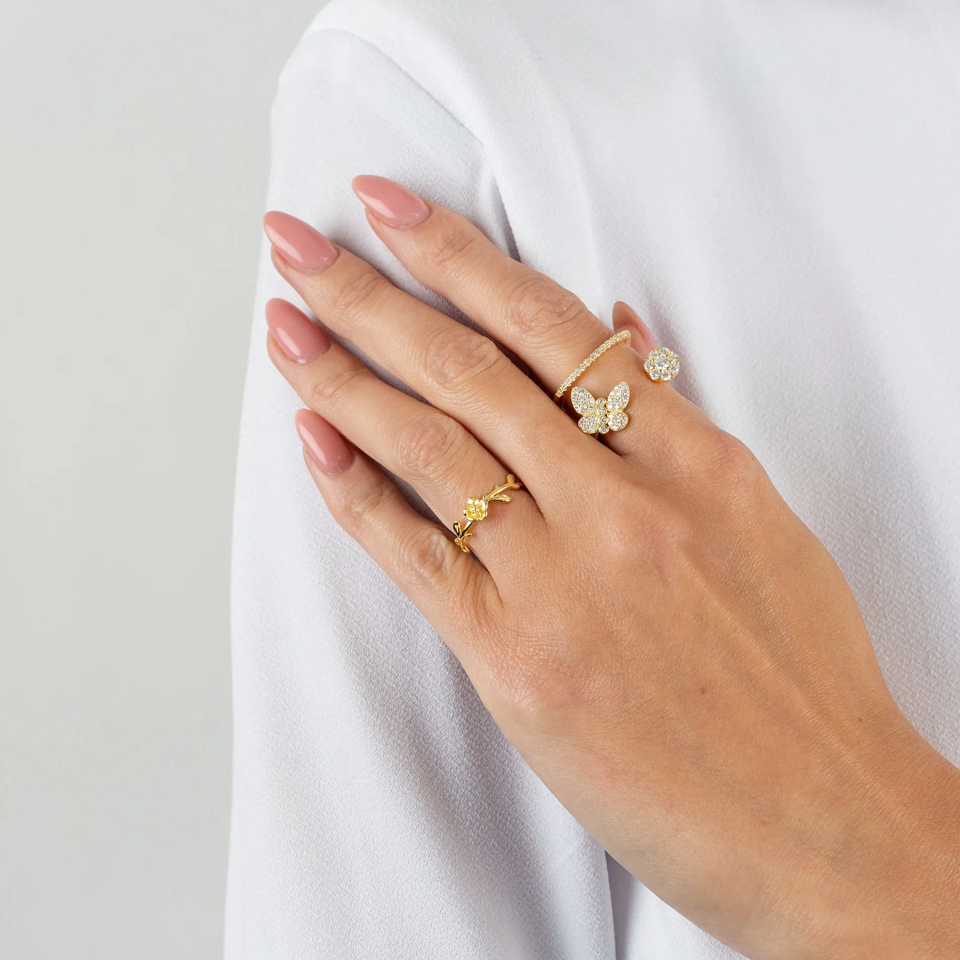 Pavé Butterfly X Flower Ring sold by Adina Eden's product image thumbnail 2