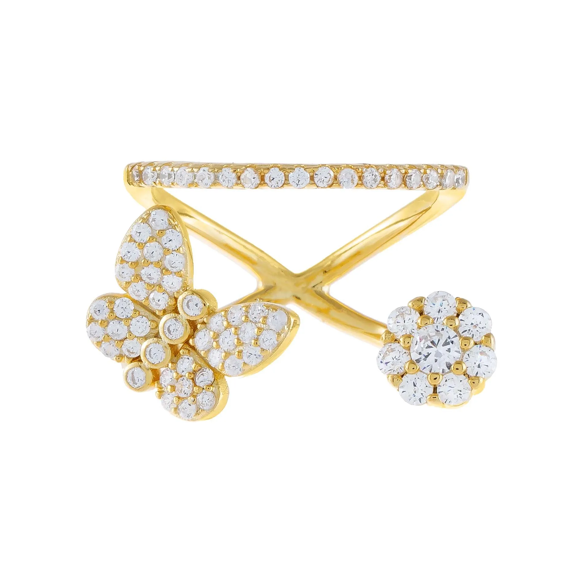 Pavé Butterfly X Flower Ring sold by Adina Eden's product image thumbnail 3