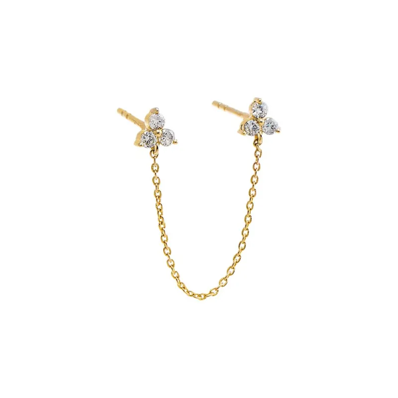 Diamond Trio Cluster Chain Double Stud Earring 14K sold by Adina Eden's