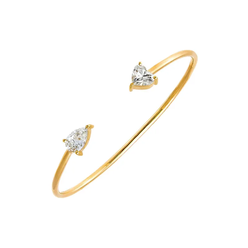 Lab Grown Diamond Pear X Heart Open Bangle 14K sold by Adina Eden's