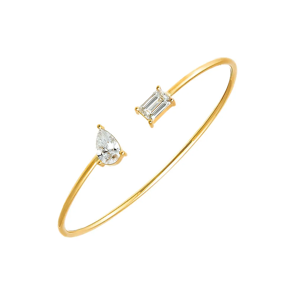 Lab Grown Diamond Pear X Baguette Open Bangle 14K sold by Adina Eden's