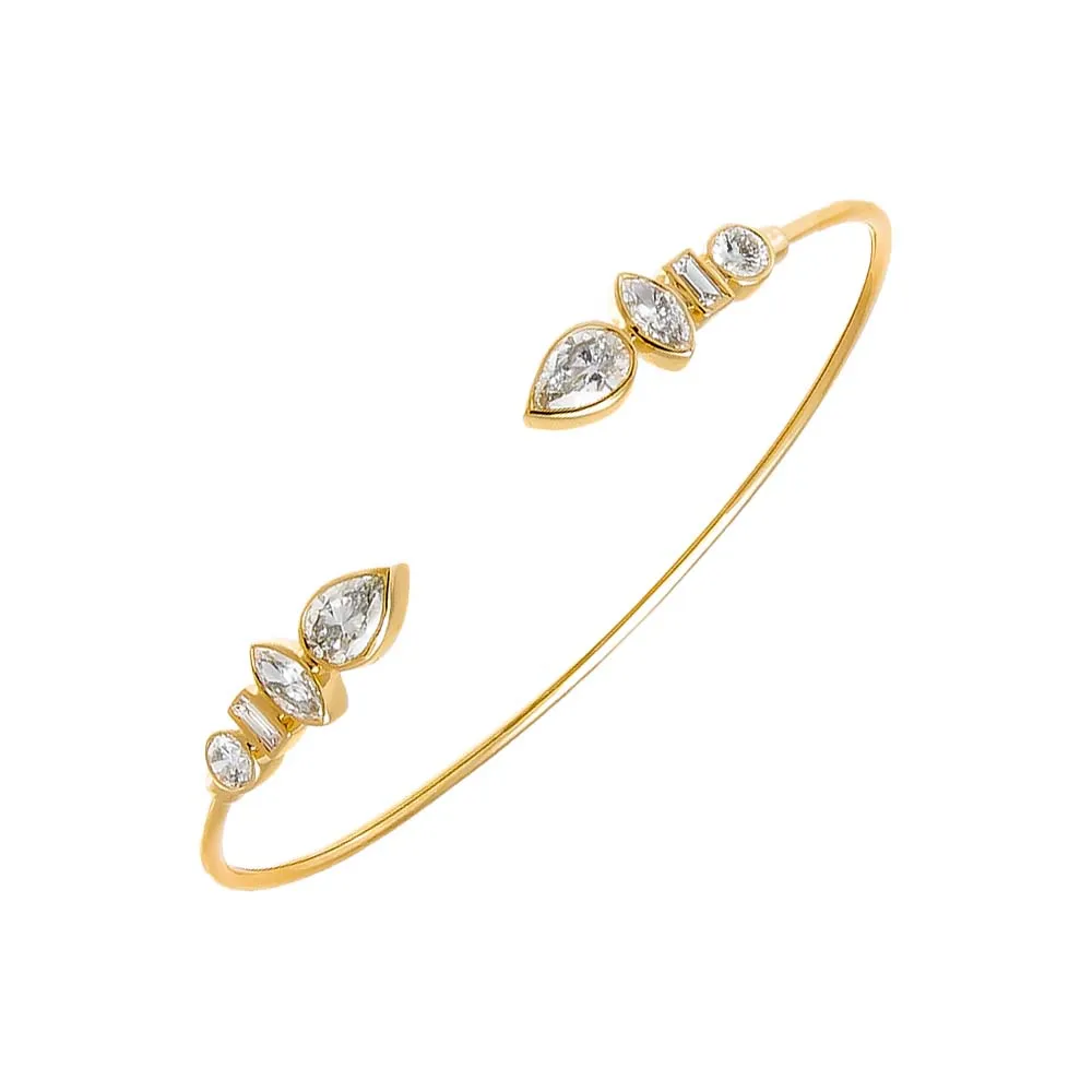 Lab Grown Diamond Bezel Multi Shape Open Bangle 14K sold by Adina Eden's