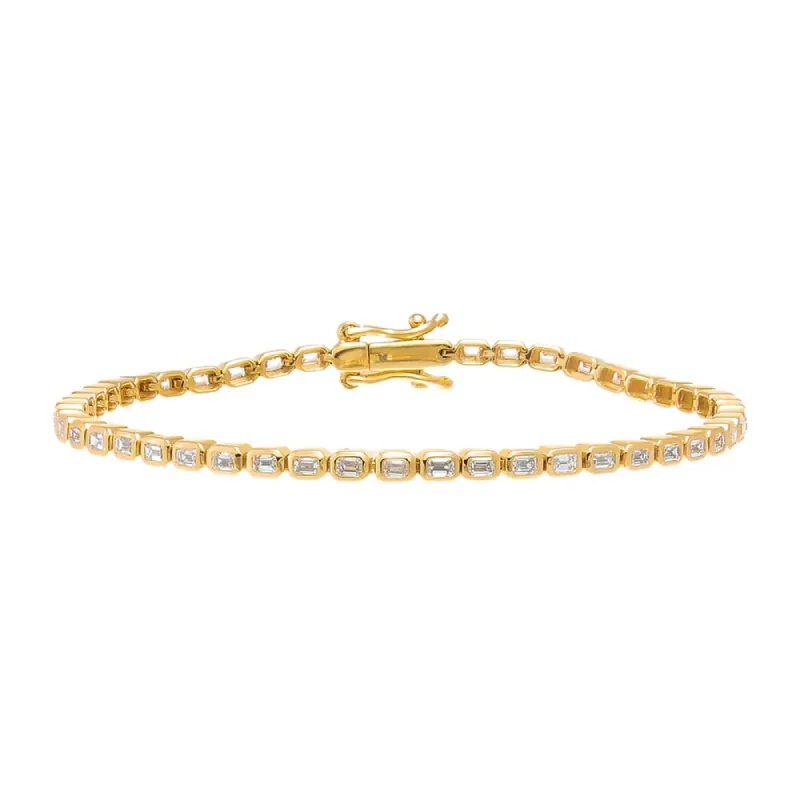 Lab Grown Diamond Emerald Bezel Tennis Bracelet 14K sold by Adina Eden's