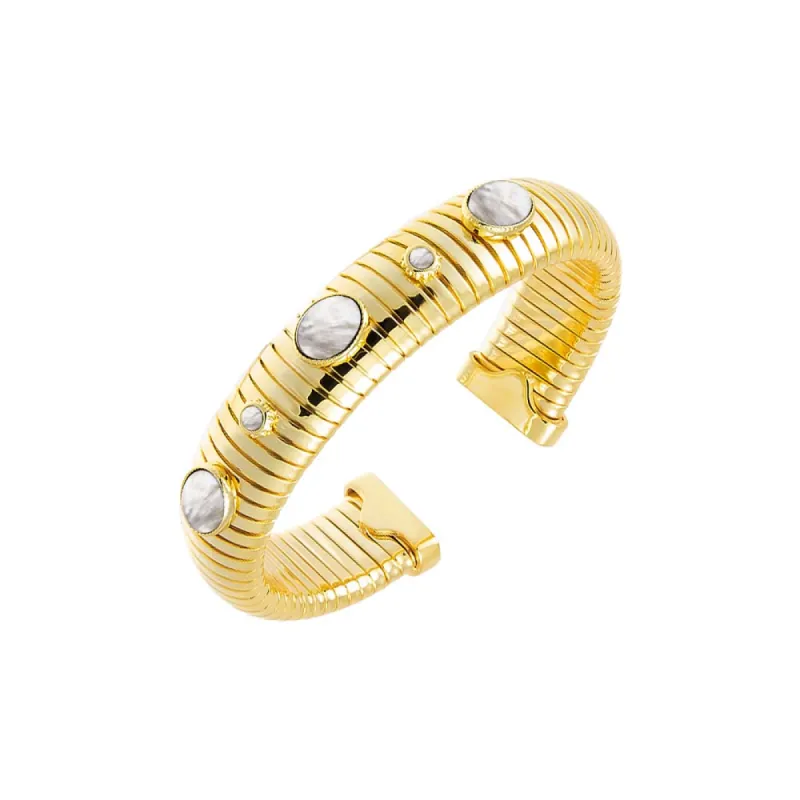 Colored Stone Wide Snake Bangle Bracelet sold by Adina Eden's