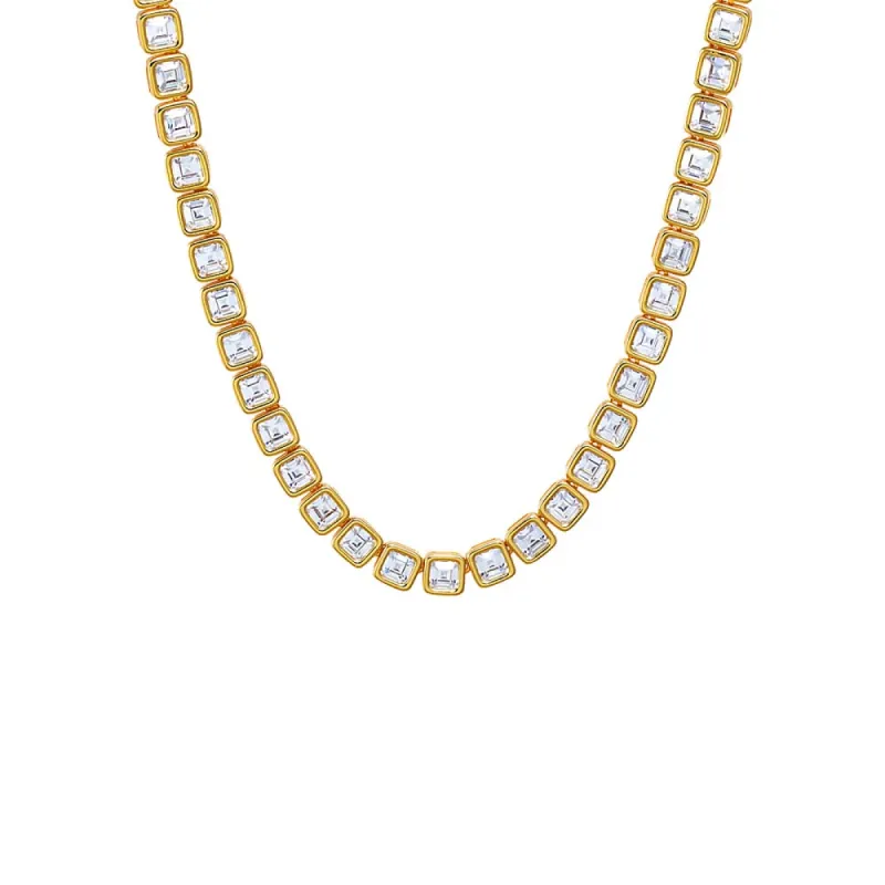 CZ Princess Cut Bezel Tennis Necklace sold by Adina Eden's