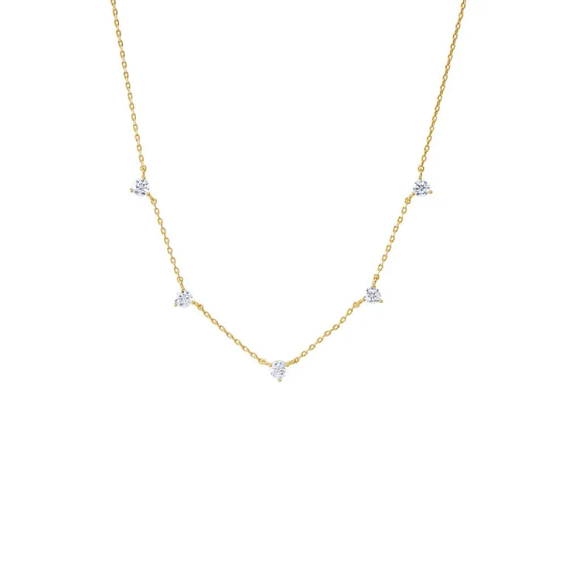 Scattered CZ Solitaire Three Prong Necklace sold by Adina Eden's