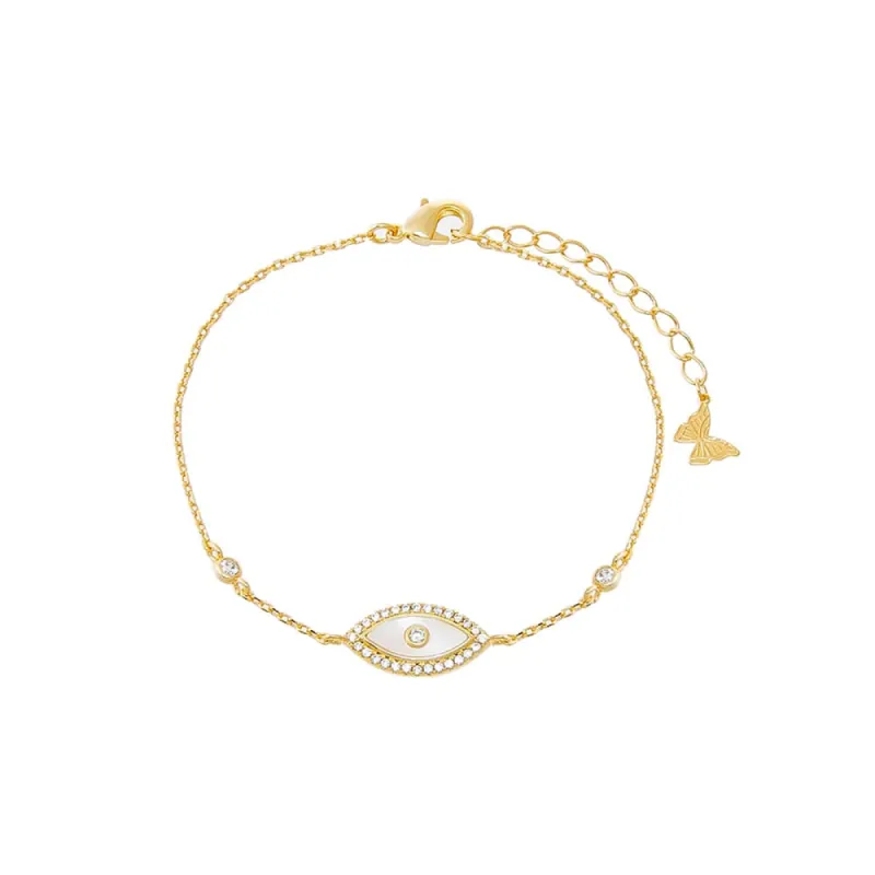 Pave X Mother Of Pearl Evil Eye Bracelet sold by Adina Eden's