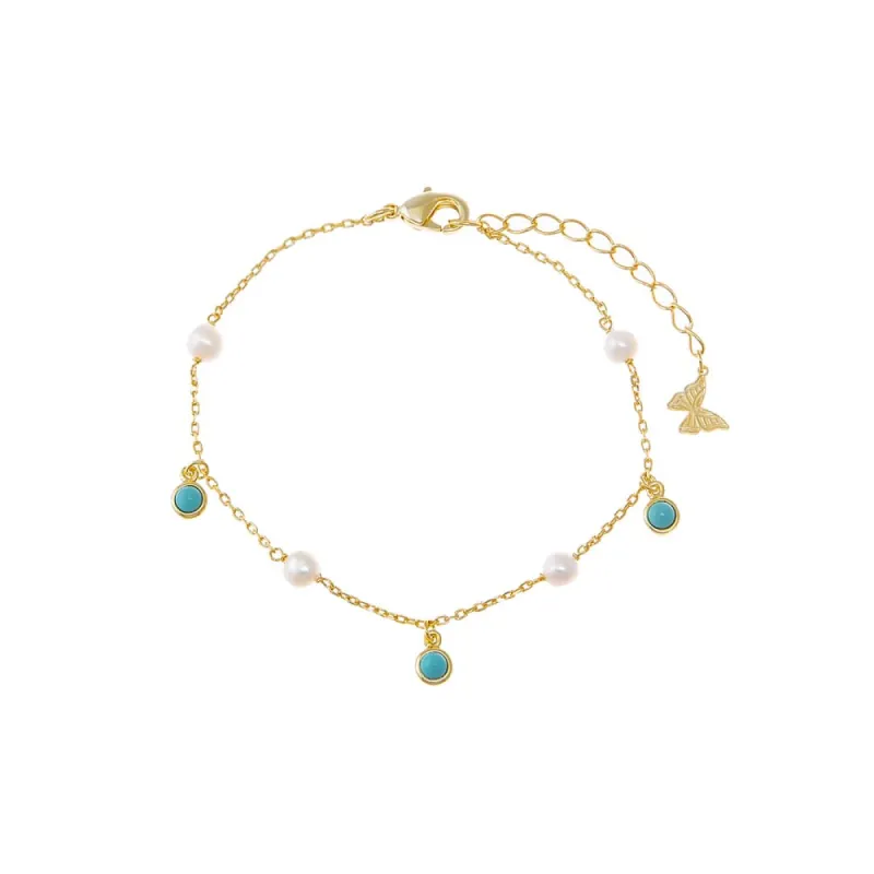 Pearl X Turquoise Bezel Shaker Bracelet sold by Adina Eden's