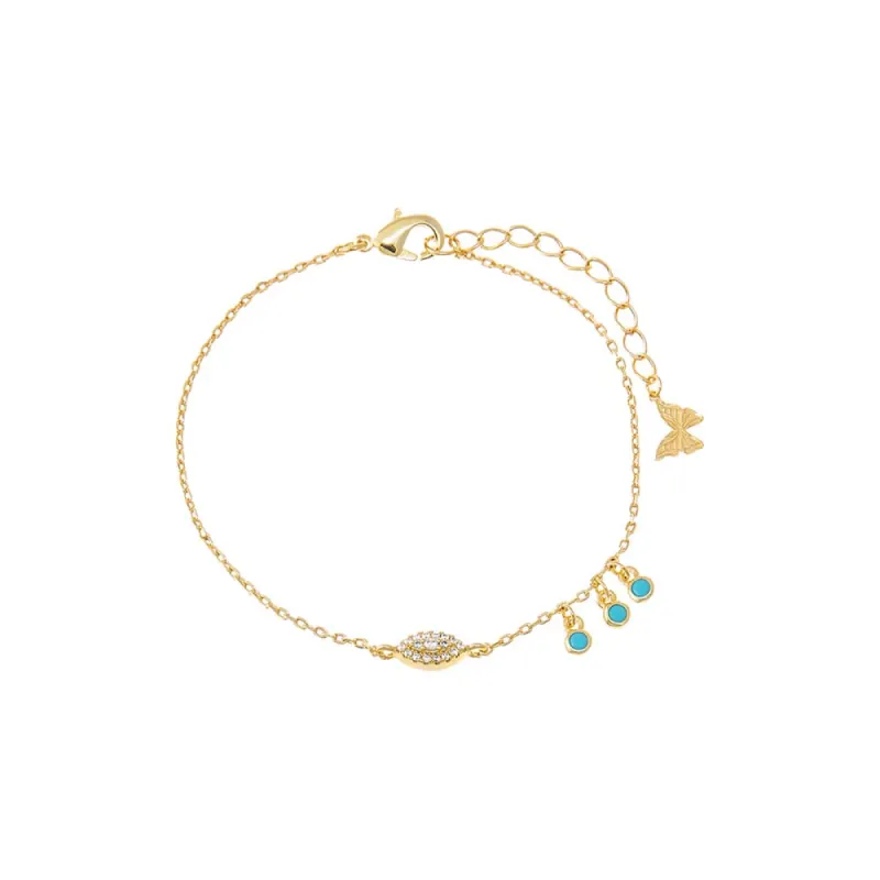 Evil Eye X Dangling Turquoise Bezel Bracelet sold by Adina Eden's