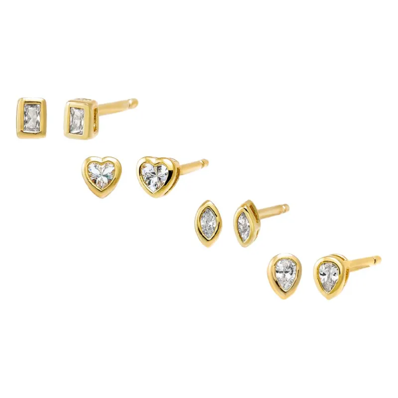 CZ Bezel Multi Shape Stud Earring Combo Set sold by Adina Eden's