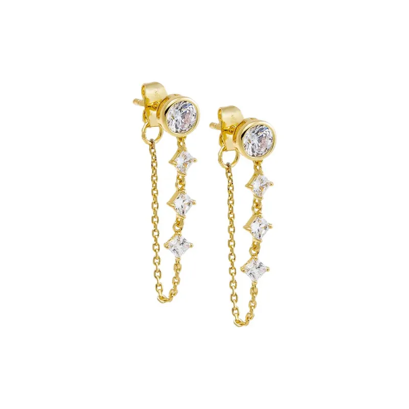 Multi CZ Front Back Drop Chain Stud Earring sold by Adina Eden's