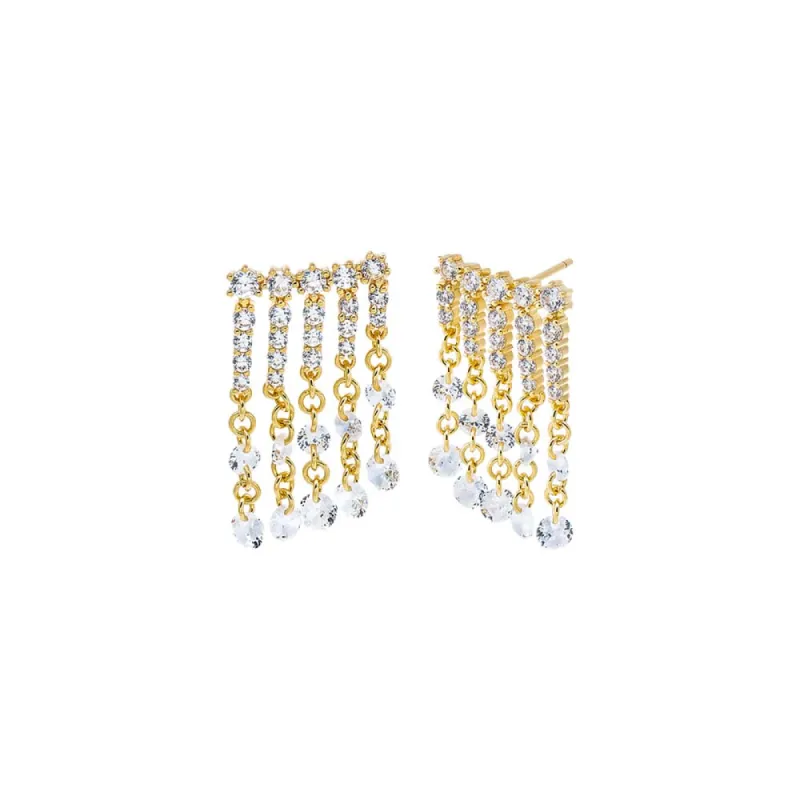 Fancy Pave CZ Five Row Drop Dangle Stud Earring sold by Adina Eden's