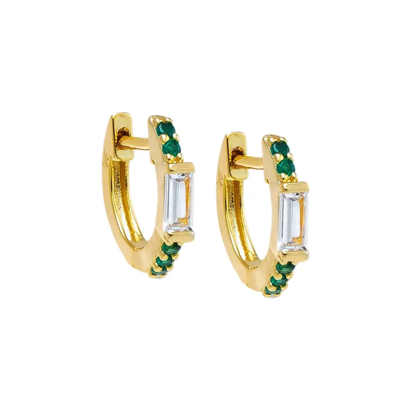 Colored Pave X Baguette Huggie Earring sold by Adina Eden's