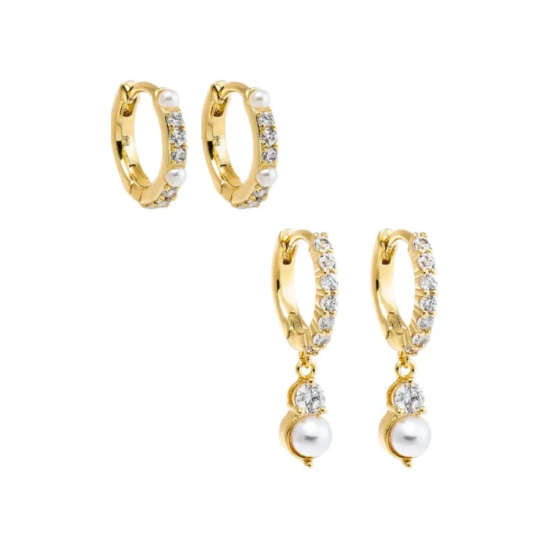 Dainty Pearl Huggie Earring Combo Set sold by Adina Eden's