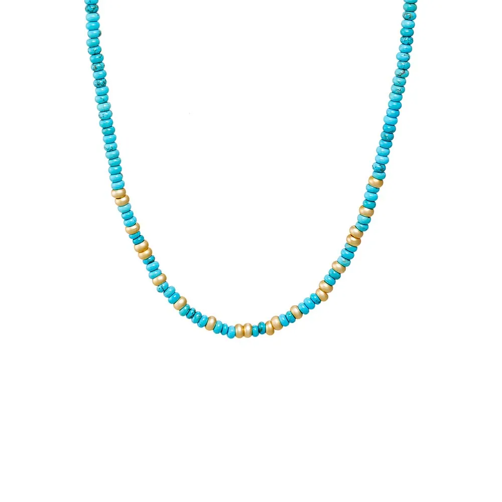 Turquoise Beaded With Gold Accent Choker Necklace sold by Adina Eden's