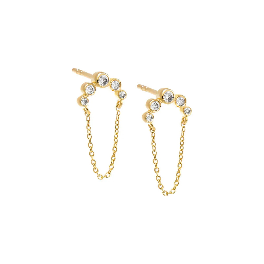 Diamond Bezel Curved Bar Chain Stud Earring 14K sold by Adina Eden's