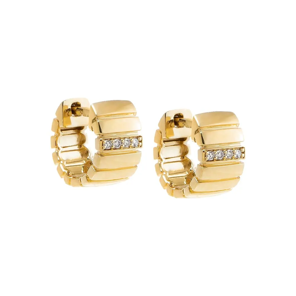 Diamond Pave Accented Ridged Box Hoop Earring 14K sold by Adina Eden's