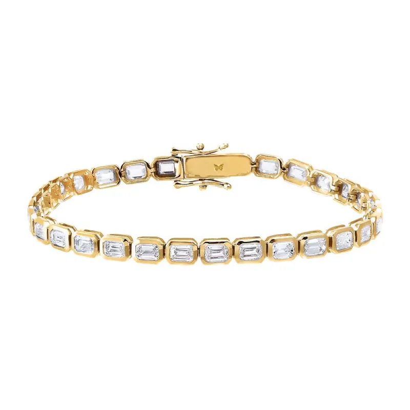 6 Carat Lab Grown Diamond Emerald Bezel Tennis Bracelet 14K sold by Adina Eden's