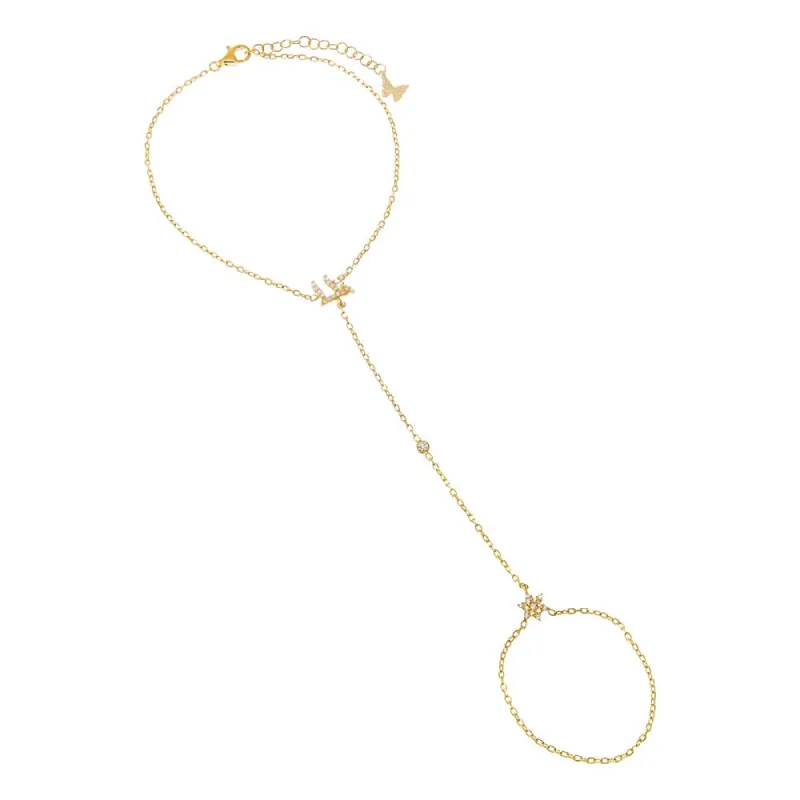 Pave Star Of David X Chai Bezel Hand Chain Bracelet sold by Adina Eden's
