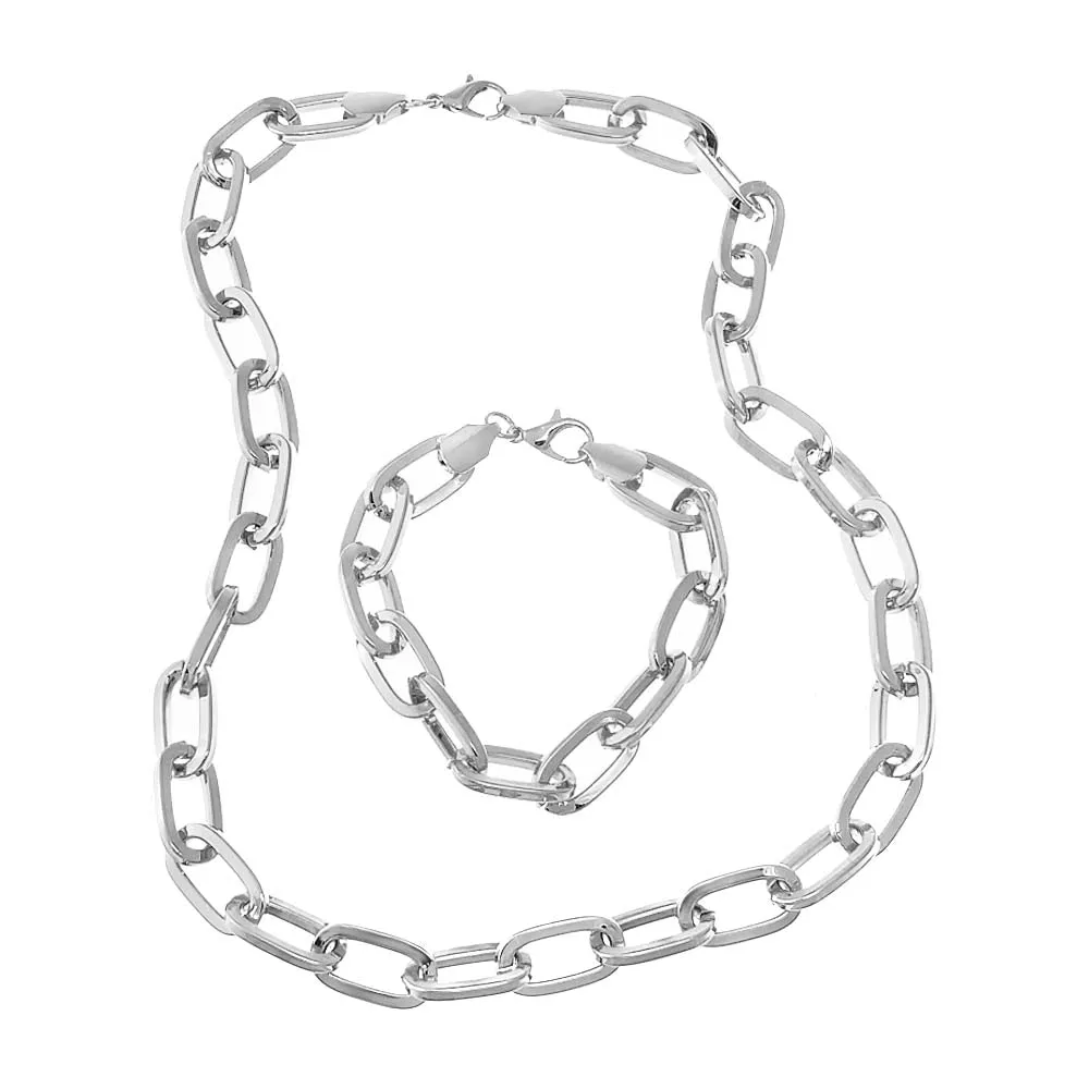 Round Paperclip Wide Link Bracelet & Necklace Combo Set sold by Adina Eden's product image thumbnail 2