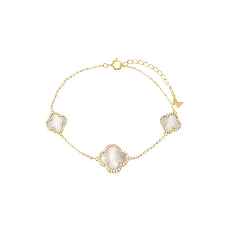 Triple Graduated Pave Outline Colored Stone Clover Bracelet sold by Adina Eden's