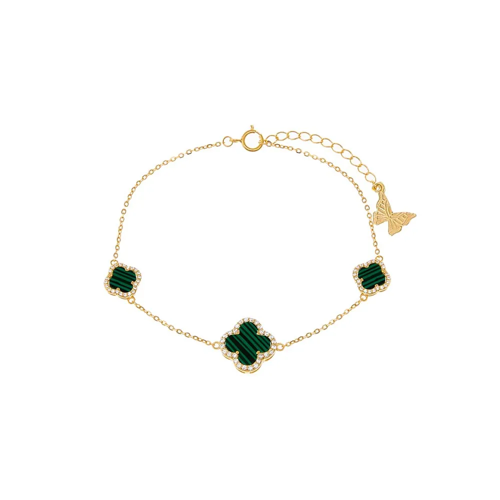 Triple Graduated Pave Outline Colored Stone Clover Bracelet sold by Adina Eden's product image thumbnail 2