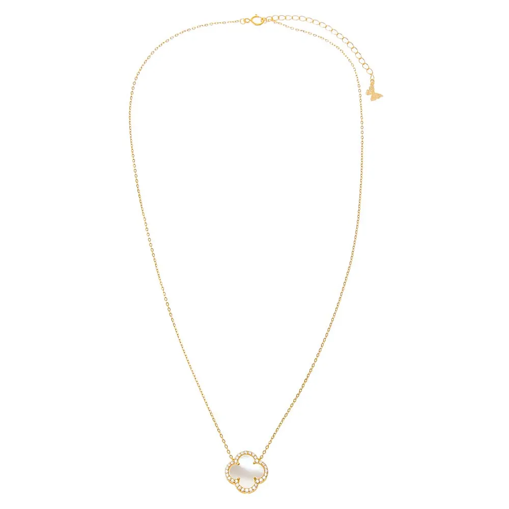 Pave Colored Stone Clover Necklace sold by Adina Eden's product image thumbnail 3