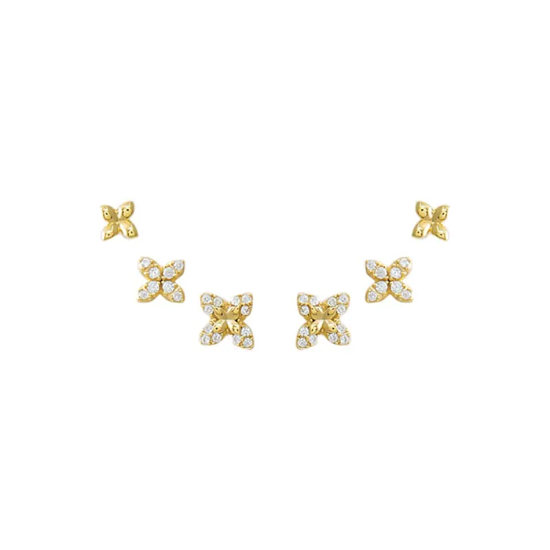 Solid/Pave Graduated Four Leaf Flower Stud Earring Combo Set sold by Adina Eden's