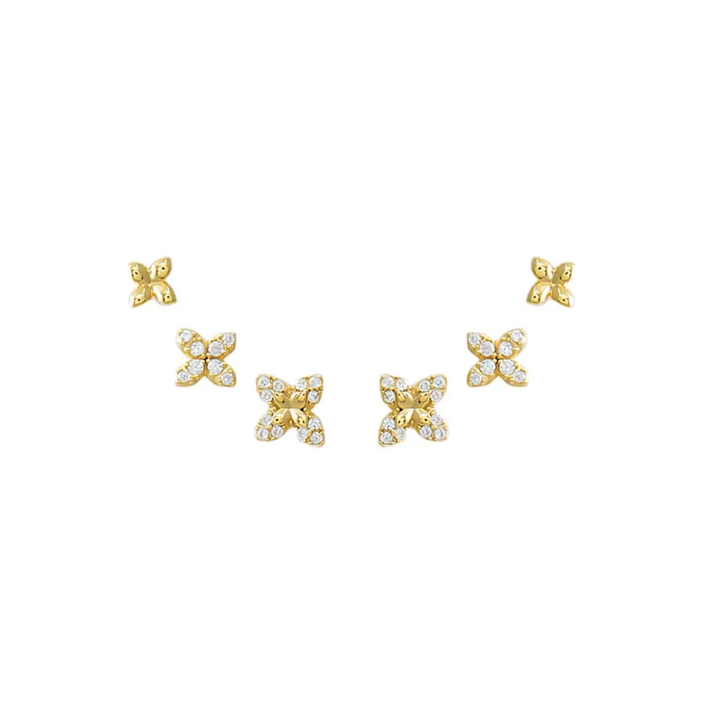 Solid/Pave Graduated Four Leaf Flower Stud Earring Combo Set sold by Adina Eden's