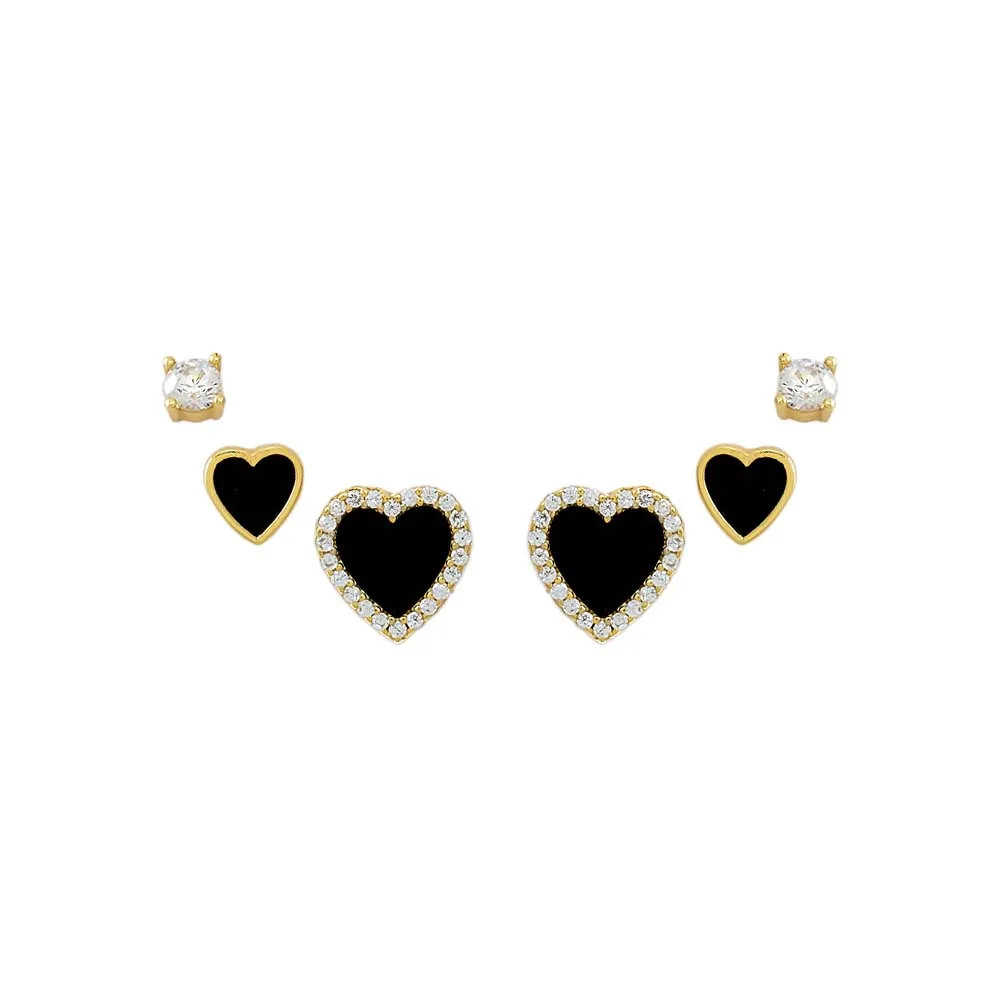 Onyx Heart Stud Earring Combo Set sold by Adina Eden's