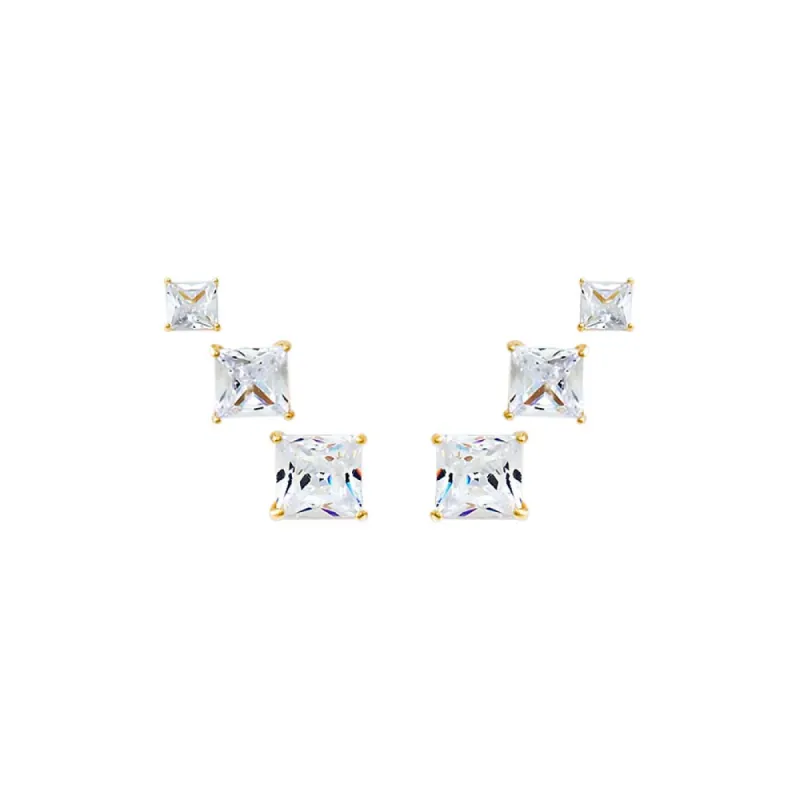 Graduated CZ Princess Cut Stud Earring Combo Set sold by Adina Eden's