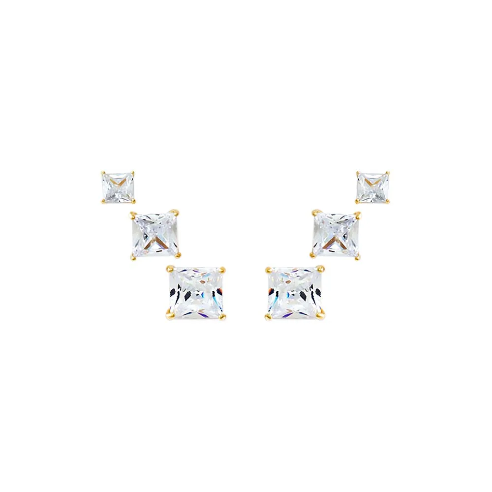 Graduated CZ Princess Cut Stud Earring Combo Set sold by Adina Eden's