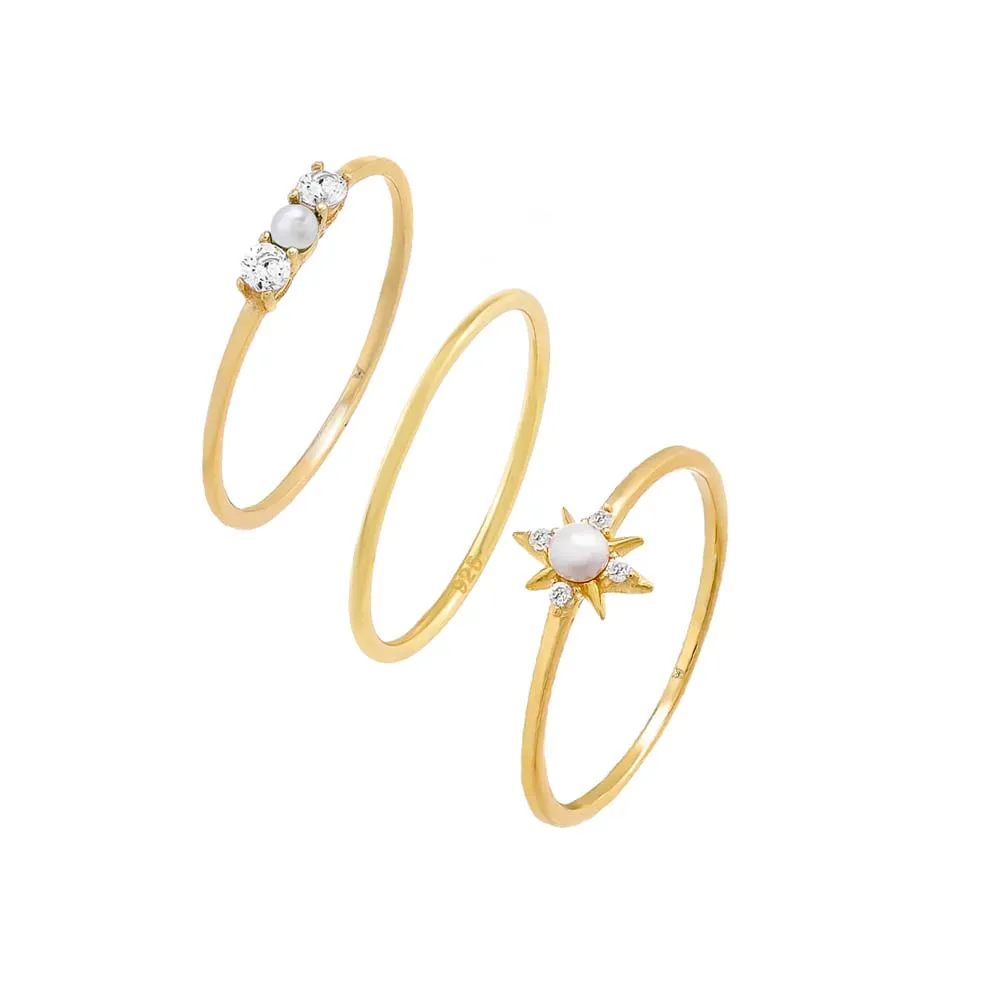 Pearl & Stone Ring Combo Set sold by Adina Eden's