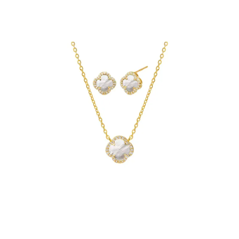 Mini Pave Colored Stone Clover Necklace & Earring Combo Set sold by Adina Eden's