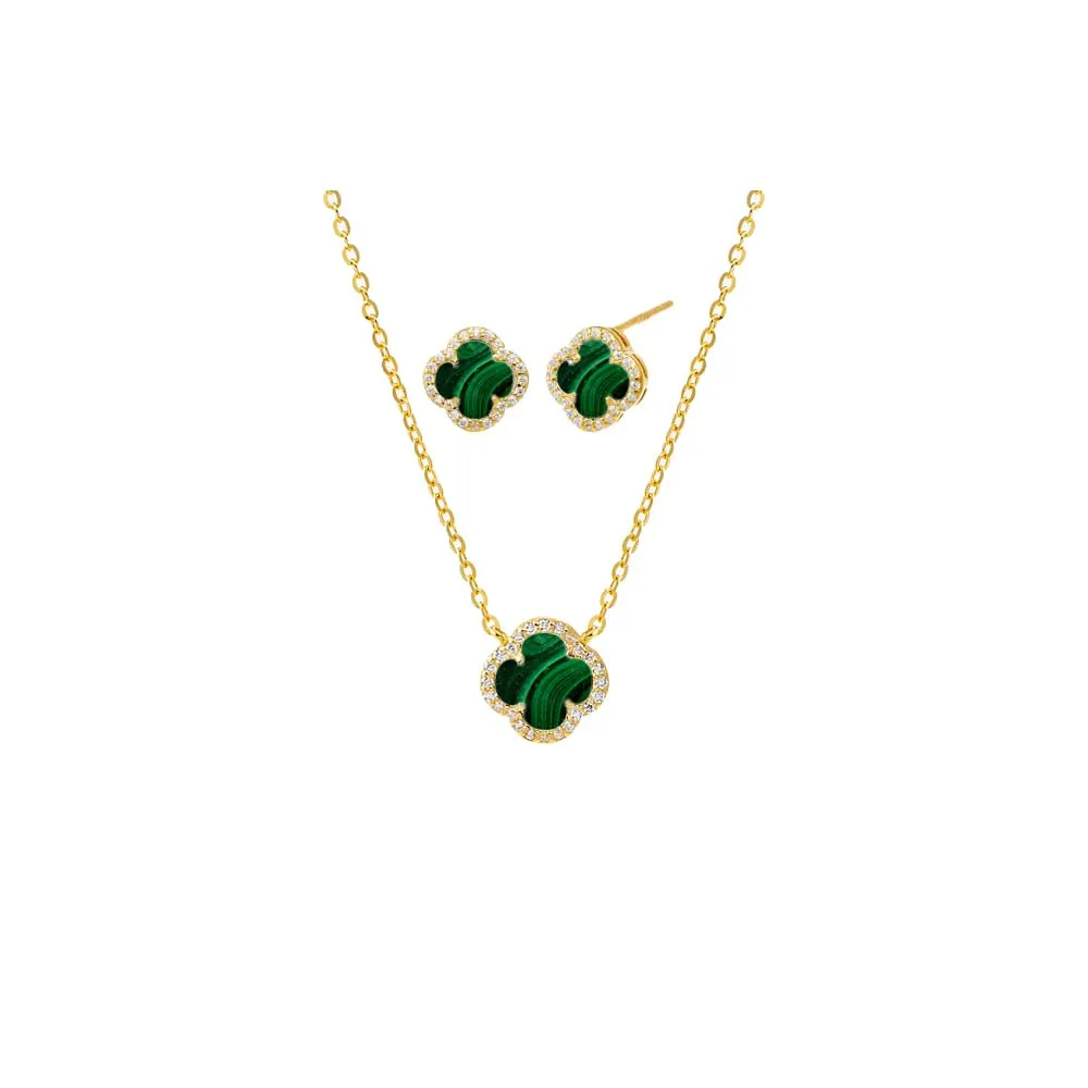 Mini Pave Colored Stone Clover Necklace & Earring Combo Set sold by Adina Eden's product image thumbnail 3