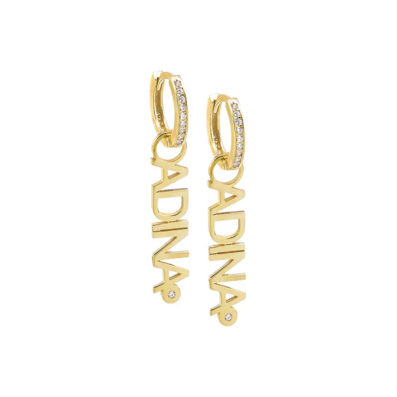 Pave Dangling Nameplate Huggie Earring sold by Adina Eden's