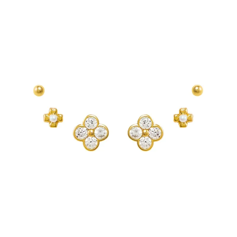 Diamond Multi Clover Stud Earring Combo Set 14K sold by Adina Eden's
