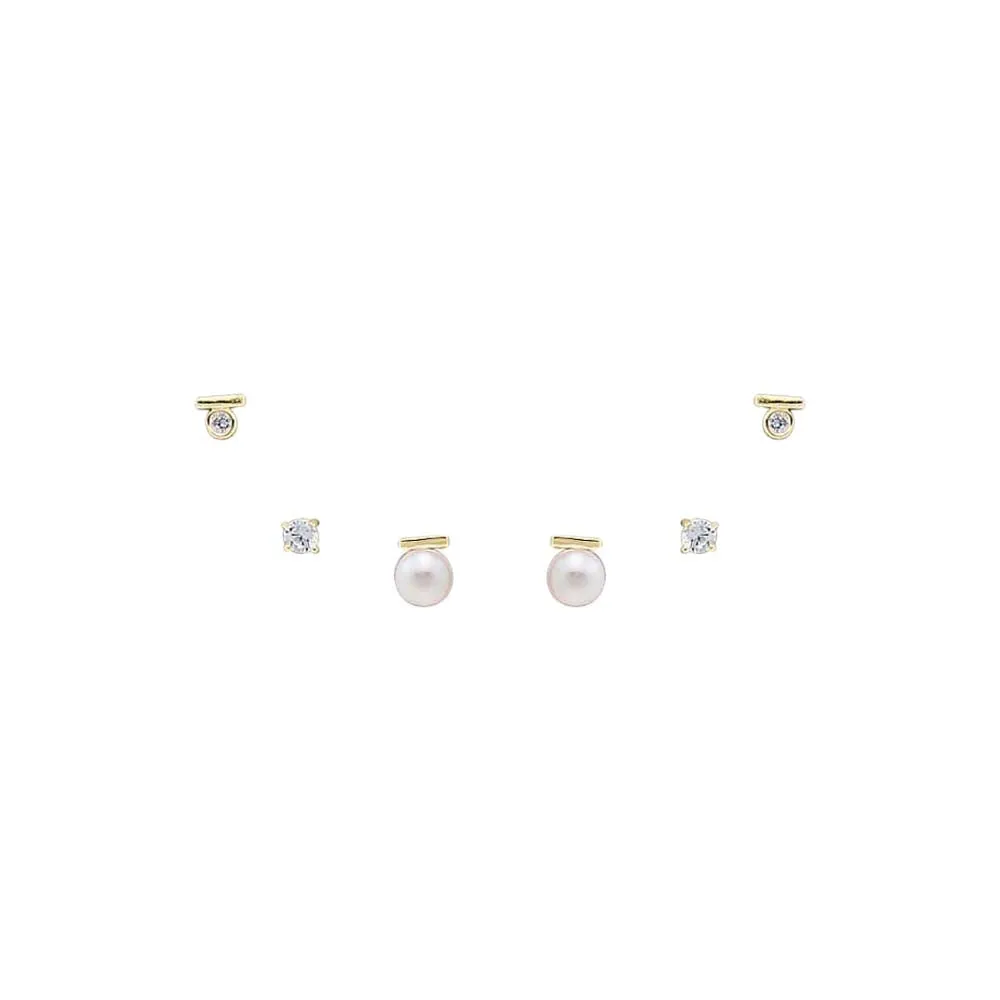 Diamond & Pearls Stud Earring Combo Set 14K sold by Adina Eden's