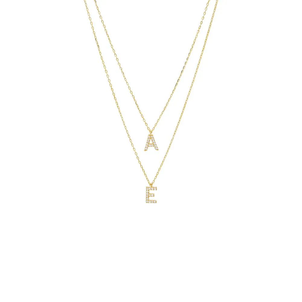 Pave CZ Double Initial 2 in 1 Necklace sold by Adina Eden's